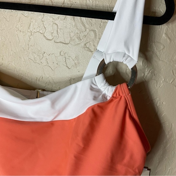 Terra & Sky One Piece Swim Suit Bathing Suit Size 1X White Coral Raspberry Color - Picture 3 of 6